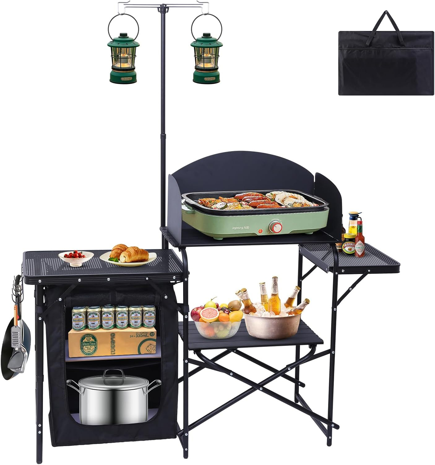 Camping Cooking Table With Windshield - Camping Kitchen Station, Folding Table &