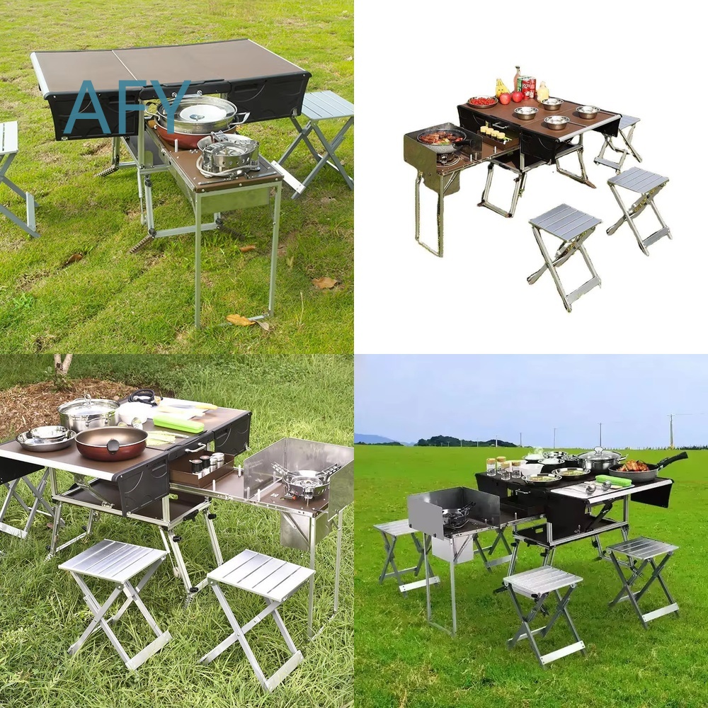 Camping Cooking And Dining Set - Portable Folding Food Trailer for Outdoor
