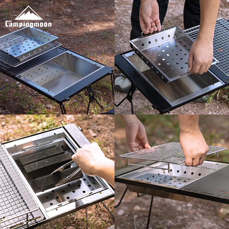 Camping Cooking Table With Windshield - CAMPINGMOON UG-1 IGT Carbon Grill Windproof