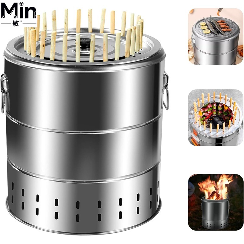 Camping Cooking Grate - Portable Stainless Steel Wrap-around Charcoal Grill