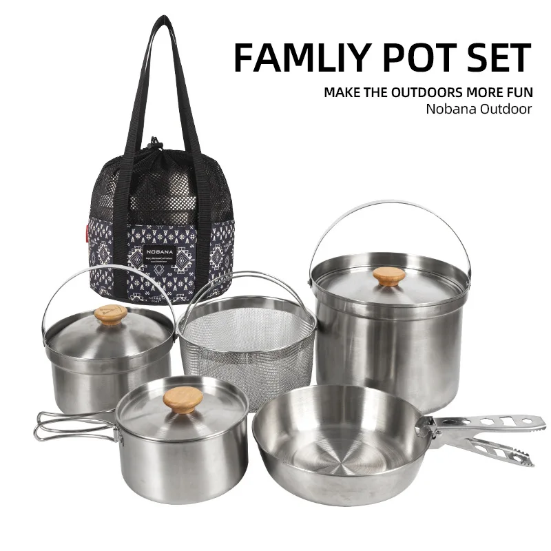 Camping Cooking Set With Bag - 2026 New Outdoor Stainless Steel Pot