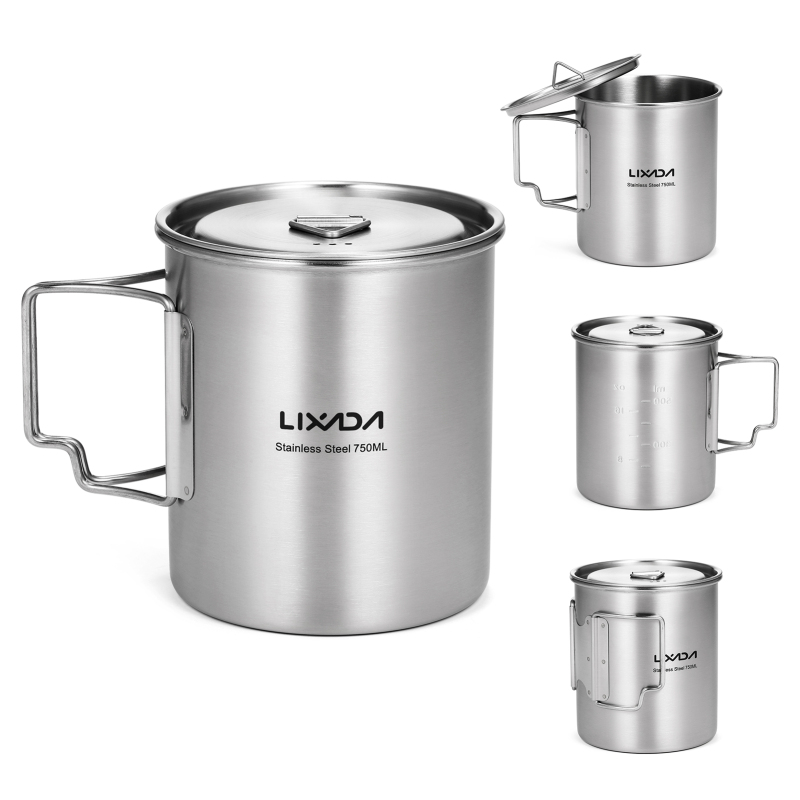 Camping Cooking Set With Bag - Lixada 750ml Cup Outdoor Stainless Steel