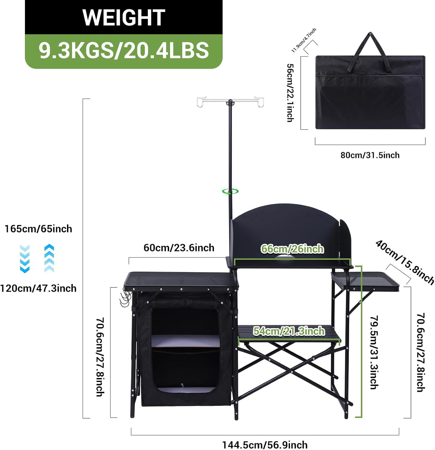 Camping Cooking Table With Windshield - Camping Kitchen Station, Folding Table &