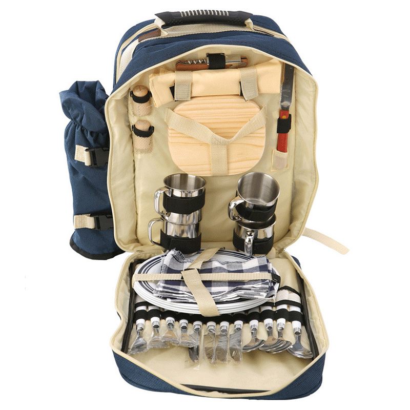 Camping Cooking Set With Bag - Portable 4 Persons Picnic Backpack Set