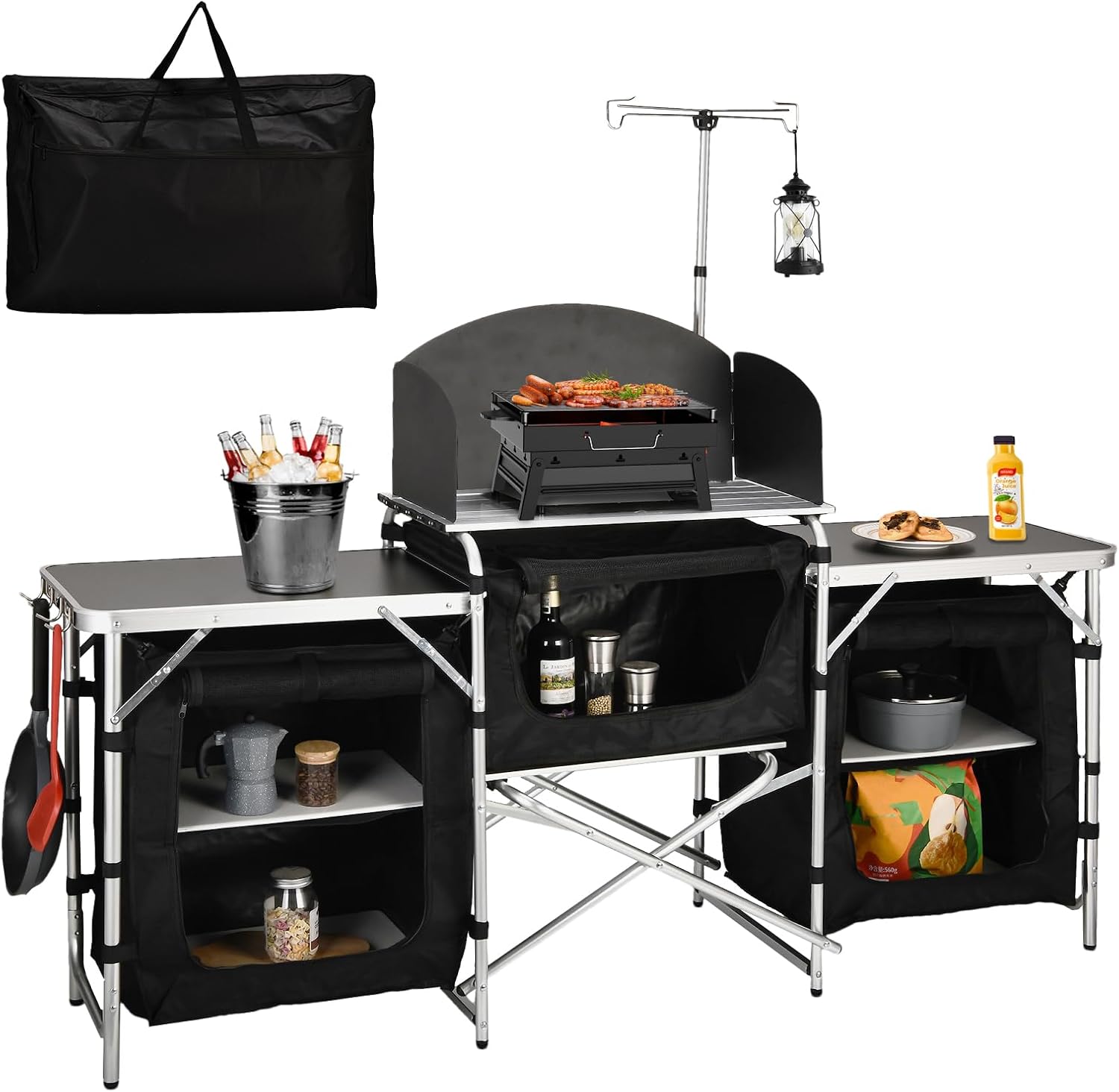 Camping Cooking Table With Windshield - Folding Camping Kitchen Table Cook Station