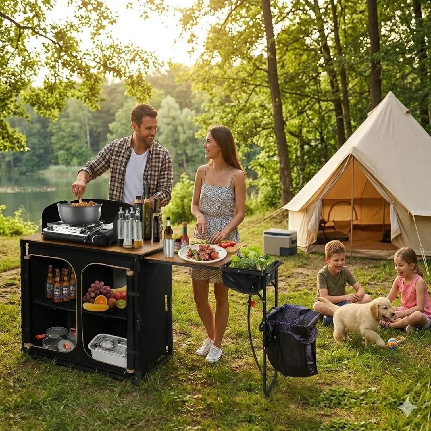 Bamboo Camp Kitchen Station Fo - Camping Cooking Table With Windshield 评论和价格