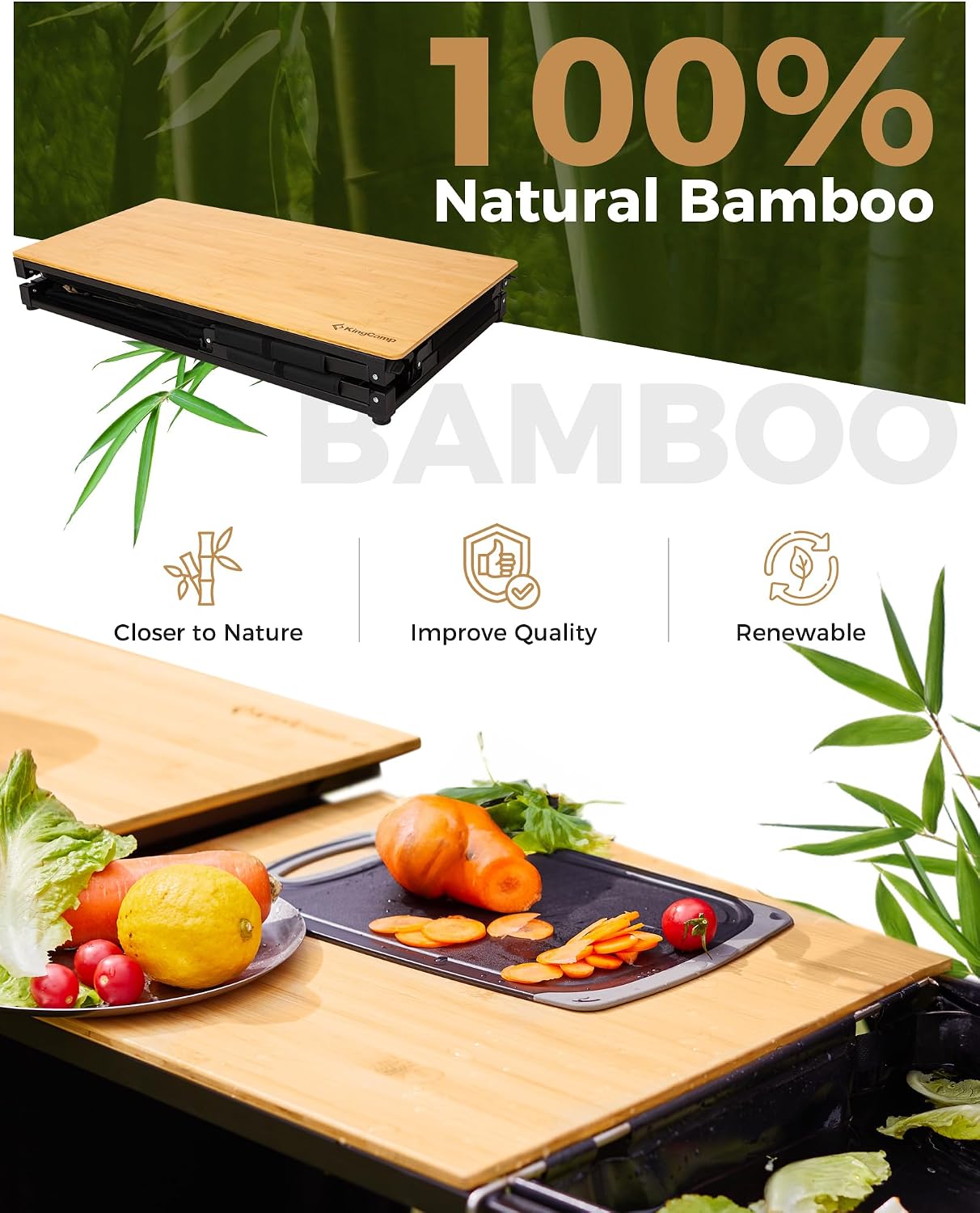 Bamboo Camp Kitchen Station Fo - Camping Cooking Table With Windshield 评论和价格