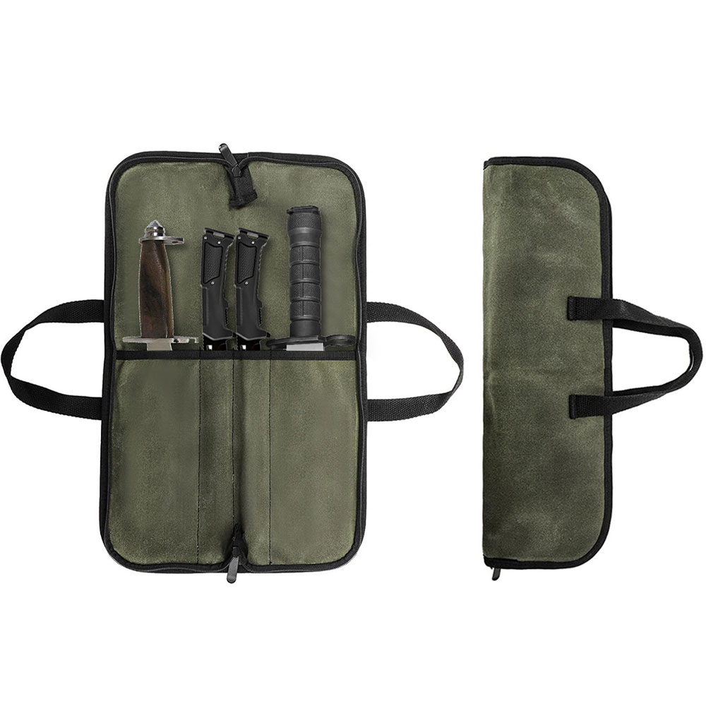 Waxed Canvas Knife Roll Bag Mu - Camping Cooking Utensil Bag 评论和价格