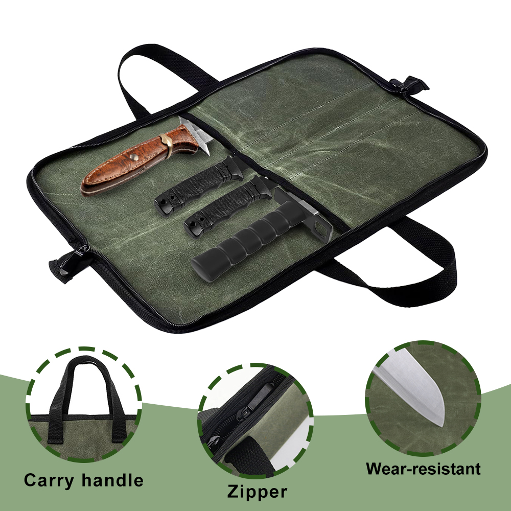 Waxed Canvas Knife Roll Bag Mu - Camping Cooking Utensil Bag 评论和价格