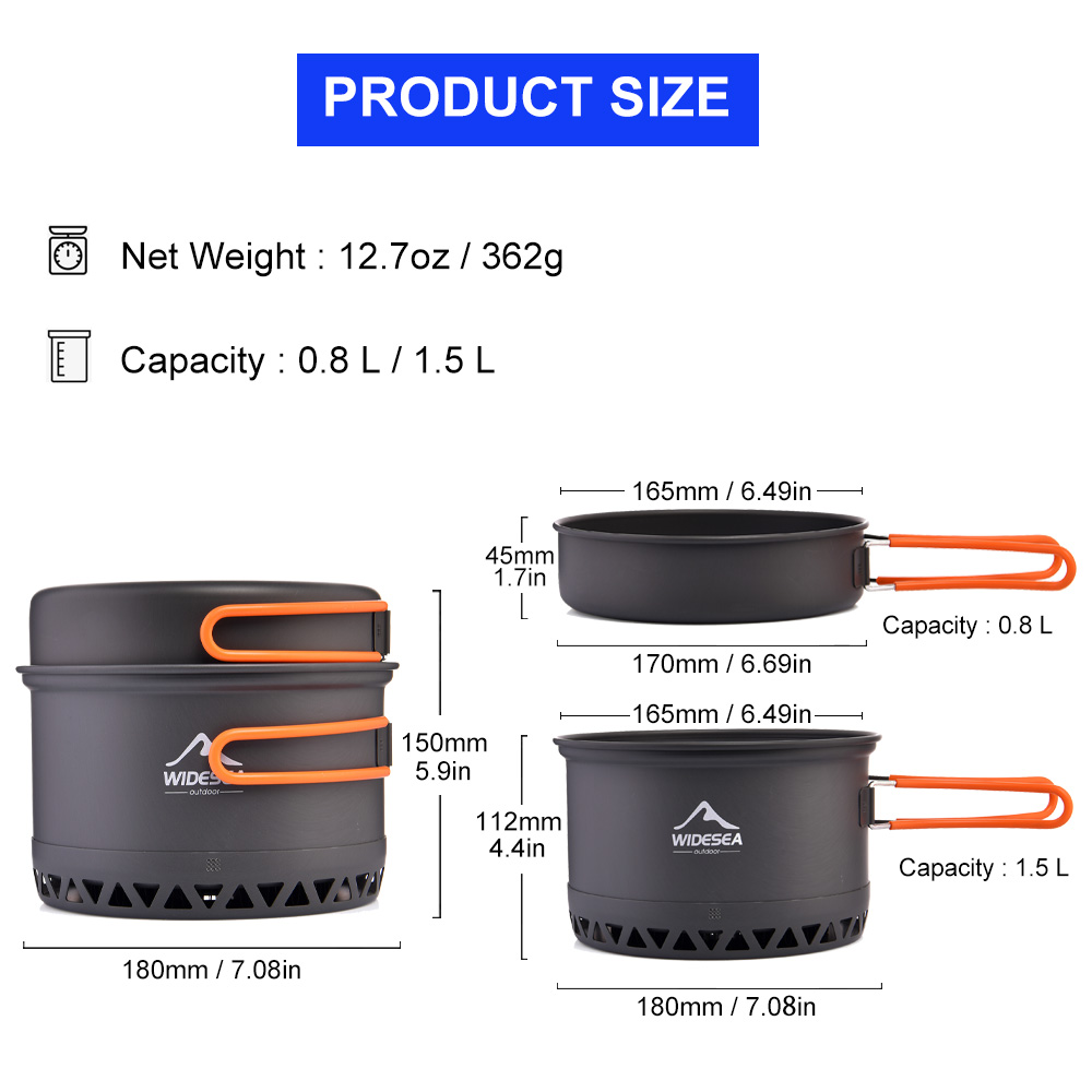Widesea Camping Pot 1.3L 2.3L  - Camping Cooking And Dining Set 评论和价格
