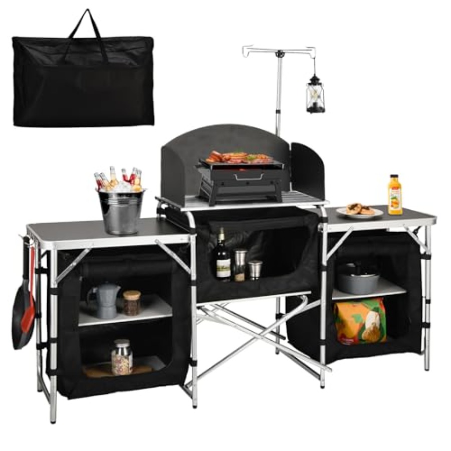Cmaping Kitchen Table, Aluminu - Camping Cooking Table With Windshield 评论和价格