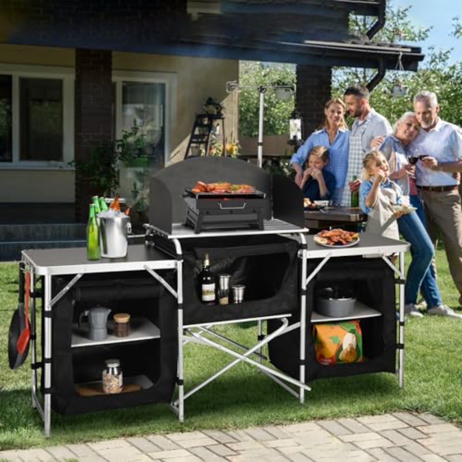 Cmaping Kitchen Table, Aluminu - Camping Cooking Table With Windshield 评论和价格