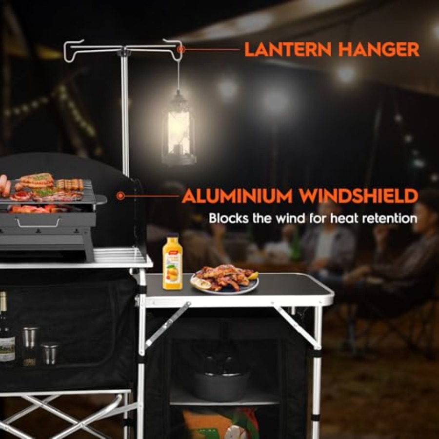 Cmaping Kitchen Table, Aluminu - Camping Cooking Table With Windshield 评论和价格