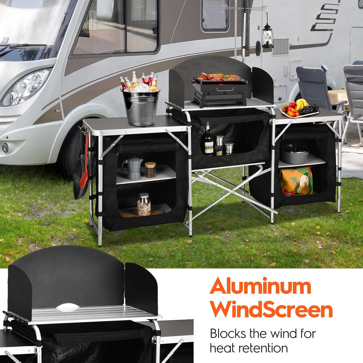 Custom Versatile 3 Cabinets Re - Camping Cooking Table With Windshield 评论和价格