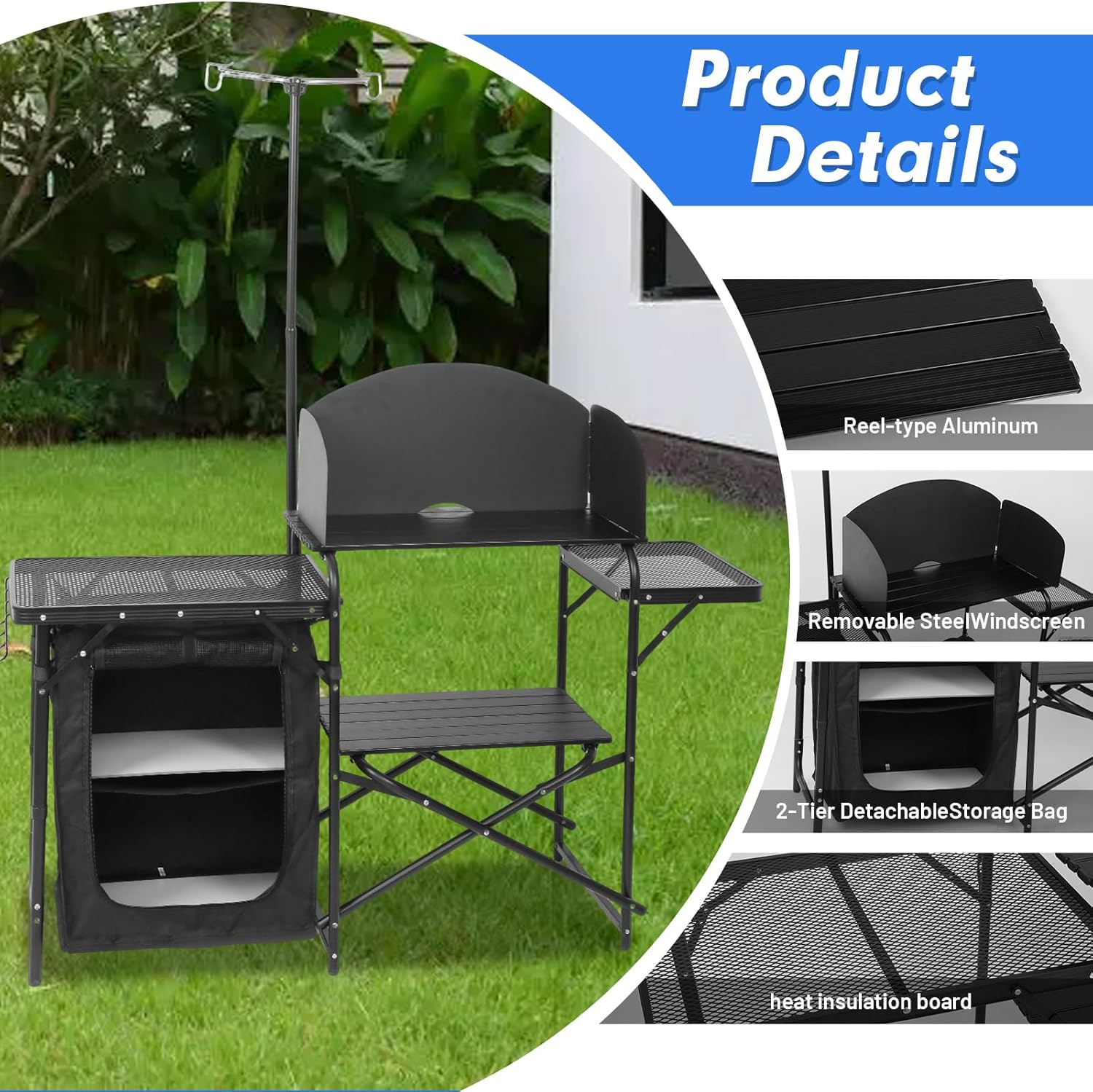 Portable Foldable Camping Kitc - Camping Cooking Table With Windshield 评论和价格