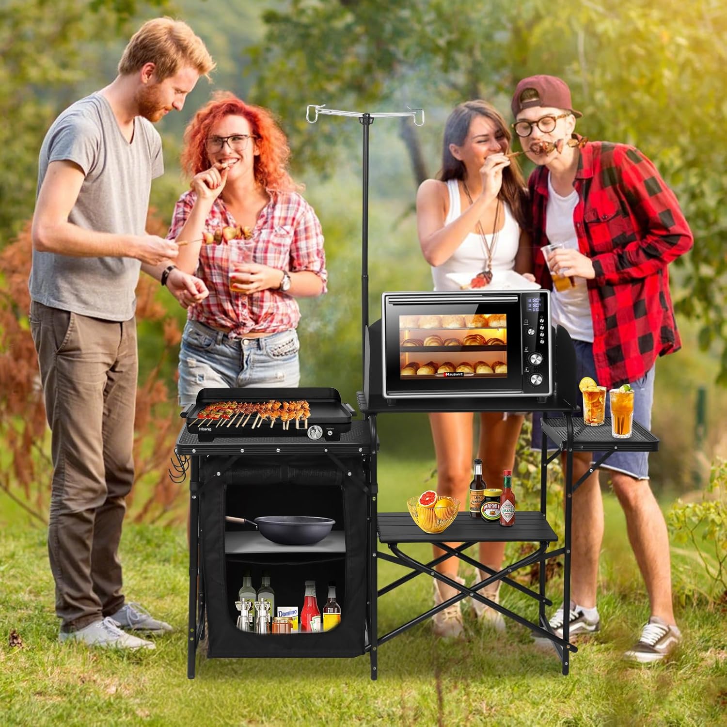 Portable Foldable Camping Kitc - Camping Cooking Table With Windshield 评论和价格