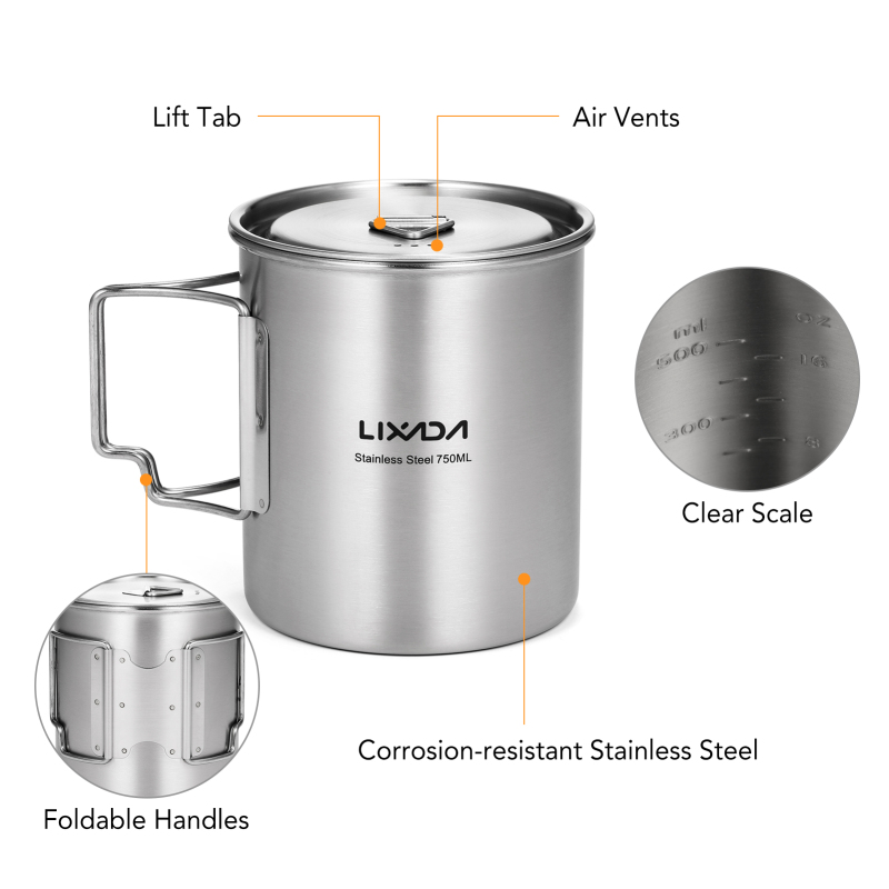 Lixada 750ml Cup Outdoor Stain - Camping Cooking Set With Bag 评论和价格