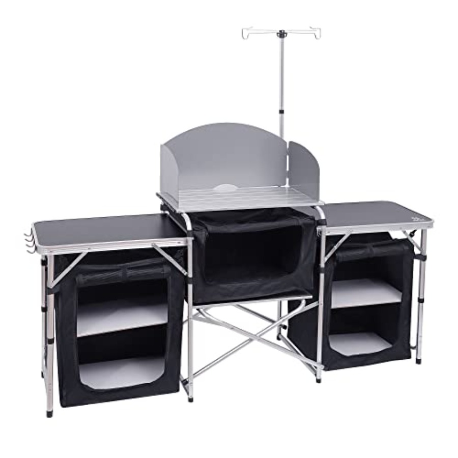 Camping Kitchen Table, Folding - Camping Cooking Table With Windshield 评论和价格