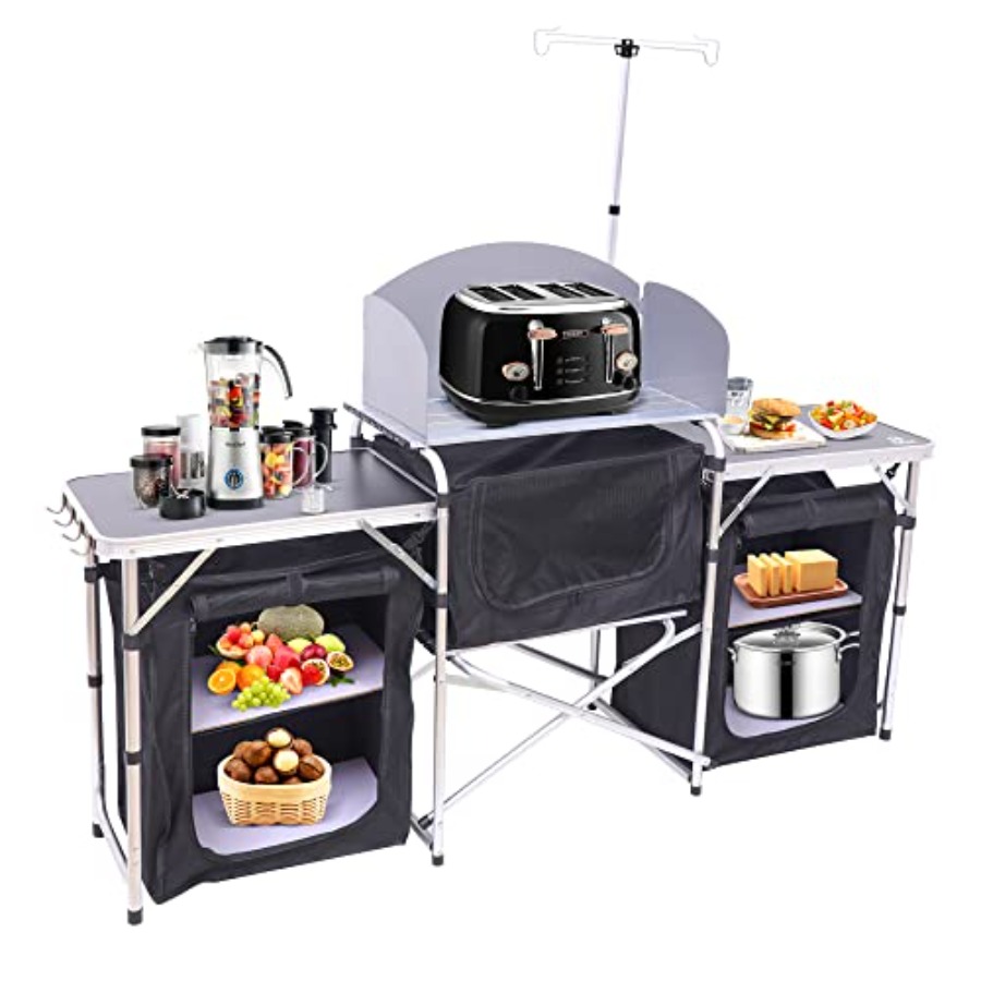 Camping Kitchen Table, Folding - Camping Cooking Table With Windshield 评论和价格