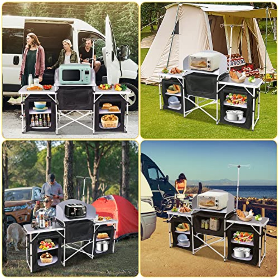 Camping Kitchen Table, Folding - Camping Cooking Table With Windshield 评论和价格