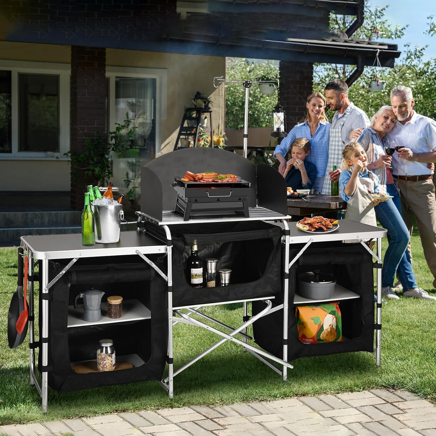 Folding Camping Kitchen Table  - Camping Cooking Table With Windshield 评论和价格