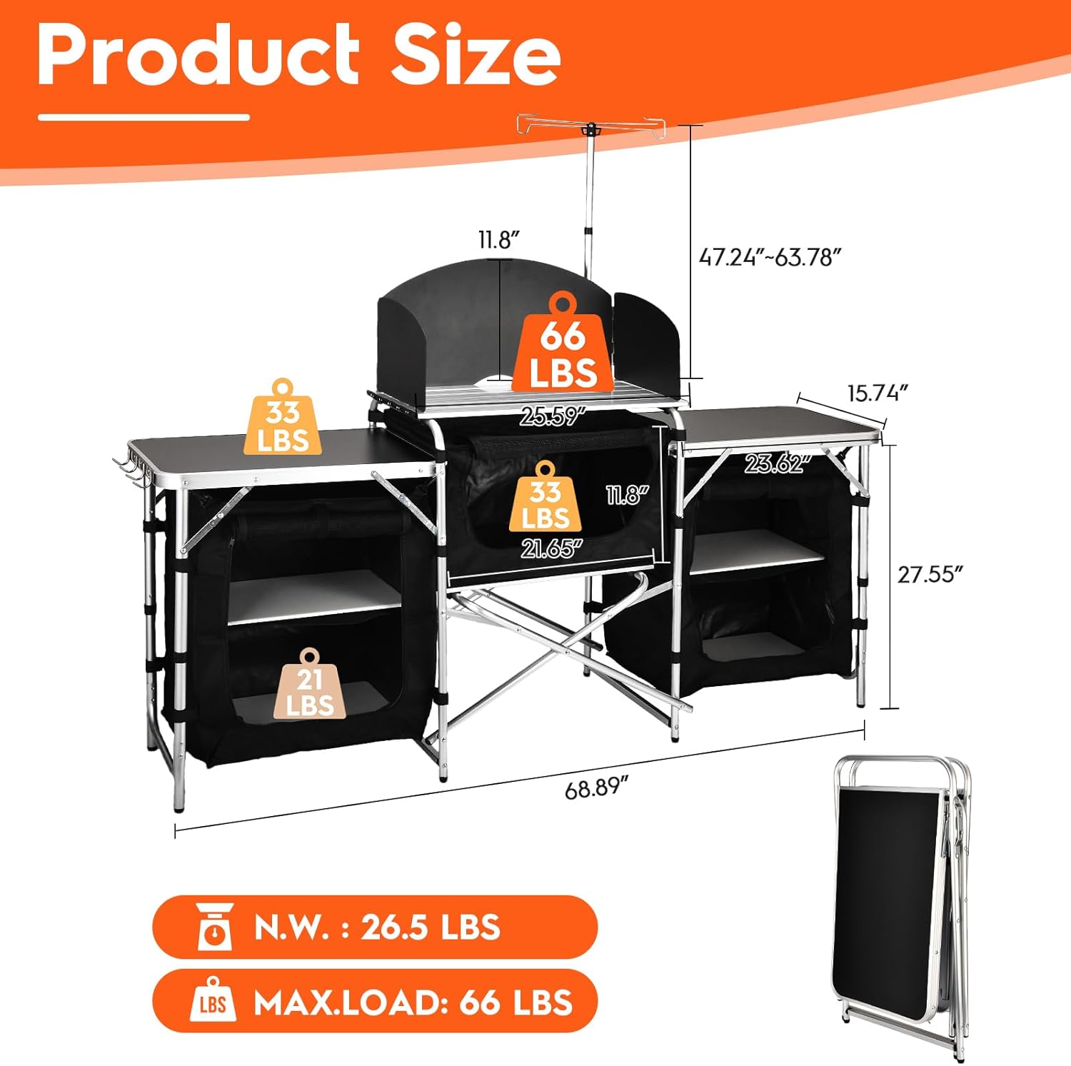 Aluminum Folding Camping Kitch - Camping Cooking Table With Windshield 评论和价格
